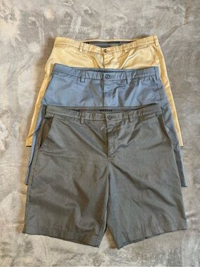 Haggar Flat Front Men’s Golf Shorts in Tan, Blue, and Gray